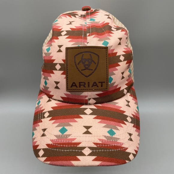 Ariat Ponyflo Aztec Print Trucker Hat Womens OSFM Pink Southwestern Mesh Cap